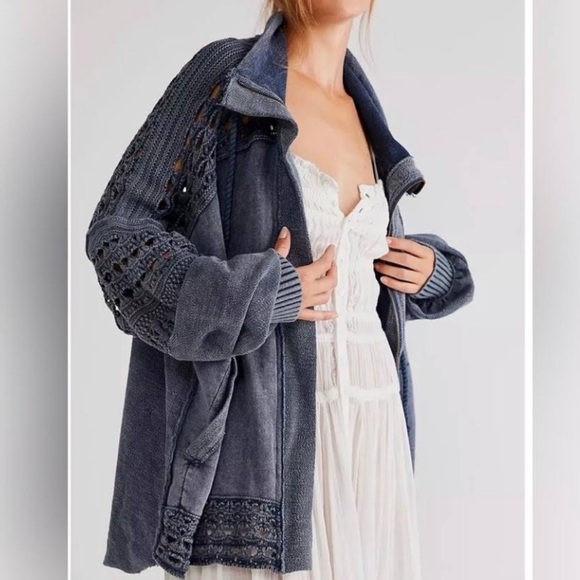NWT FREE PEOPLE dune big oversized jacket in overboard blue size L-XXL - Picture 5 of 16